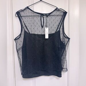 NWT mesh fitted overlay top with black under spaghetti strap blouse